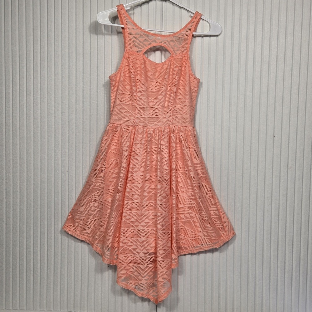 Material Girl‎ Skater Dress Size Small Peach Lace Overlay Sleeveless Lined